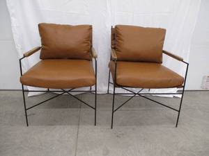 Pair of 2 Faux Leather Accent Chairs. Mid Century Modern.