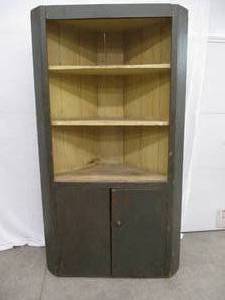 Antique Primitive Pine Corner ShelfCupboard. Square nails. Old Paint.