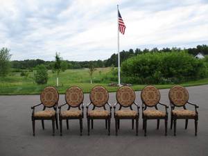 Set of 6 Beautiful wood Dining Room Chairs with upholstered seats & backs.
