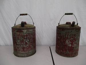 Lot of 2 Vintage Galvanized Metal Gas Cans
