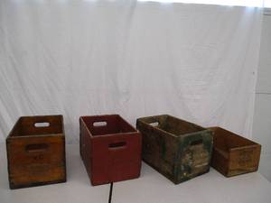 Lot of 4 Vintage Wooden Milk CratesWood Boxes