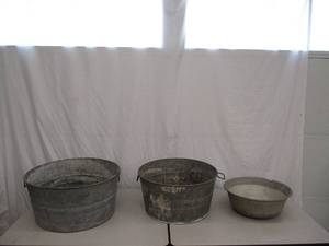 Lot of 2 Galvanized Metal Tubs and 1 Aluminium tub