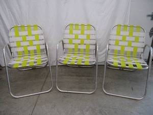 Lot of 3 Vintage Aluminum Folding Lawn Chairs. With webbed seats.