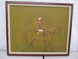 Framed Canvas Art. Signed. Jockey On Horse