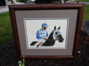 Framed Art Print signed by artist William Roherle 89. Jockey on Horse.