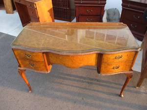 Vintage Birds Eye Maple VanityDeskTable with glass top