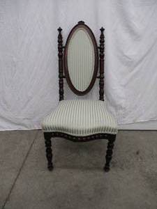 Vintage Walnut Victorian Wood Chair with upholstered seat and back