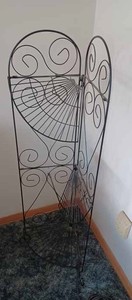 lot 6 image: Ornate Metal Corner Shelf, 44.5 inches tall by 16 inches wide by 12 inches deep