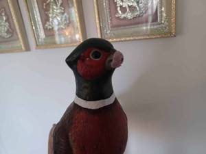 lot 15 image: Ceramic Pheasant, Base is 13-inches long by 10.5-inches tall, Has Broken Beak, and a Pheasant Wall Plaque