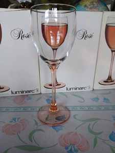 lot 54 image: One Dozen Luminarc Rose Stemmed 8 oz. Wine Glasses in Original Boxes