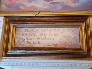 lot 68 image: Religious Items 21-inch wide by 12-inch tall Framed Picture of 7 Spanish Angels, 8-inch by 15-inch Plaque-Joshua 2415