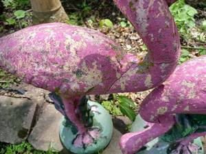 lot 98 image: Pair of Concrete Pink Flamingos with Cracks in Necks, 30-inches tall