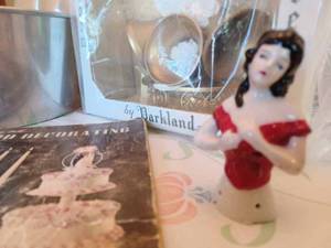 lot 130 image: Vintage Cake Baking and Decorating Items China Cake Topper-Woman in a Red Top, Made in Japan, 3 Vintage Wilton Magazine