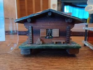 lot 146 image: Three Music Boxes Wooden German Cottage Donauwellen Walzer, Plastic Phonograph-Music Box Dancer and More