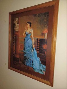 lot 155 image: Two Pictures Bible and Candle in a 13-inch by 16-inch Gold Colored Frame and a Victorian Lady in a 17.5 by 21.5-inch Wood