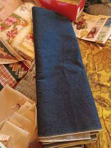 lot 215 image: Lot of Material for Garment Making, Repairs, and Quilting, Partial Bolt of Denim, Furniture Fabric, and More