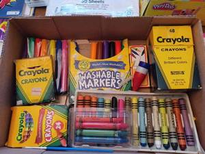 lot 288 image: 12 Coloring and Activity Books, Partial Package of Art Street Construction Paper, Playdough Fun Factory, Crayola Connect-A-Word