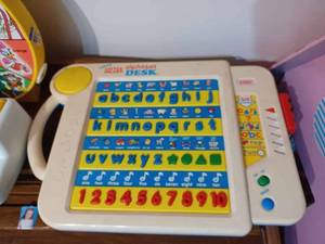 lot 296 image: Vtech Alphabet Desk, Playskool Toddler Toy, and a Mattel Disney See N Say