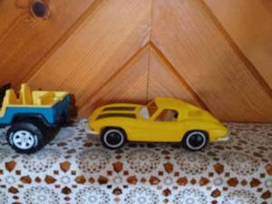 lot 299 image: Nylint Dump Truck, Nylint Jeep, Chev Pickup, and a Plastic Corvette