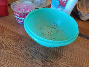lot 304 image: Tupperware Covered Pitcher, Tupperware Strainer, 5-Ziploc Containers with Covers, Assorted Food Storage Containers
