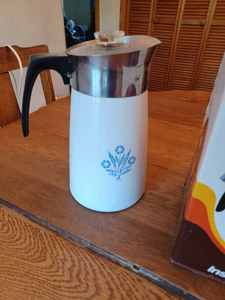 lot 316 image: Four Coffee Servers Corning Ware 9-Cup Server, Thermo-Serv Insulated Server in Original Box, and 2 Glass Pots