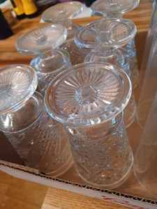 lot 329 image: 6-Piece Ornate Set of Goblets, 4-Piece Set of Tall Glasses, 2-Stemmed Goblets, Pair o Colored Stemmed Wine Glasses