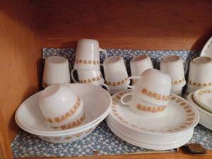 lot 342 image: Set of Corelle Dishes 17 Coffee Cups, 15-Dinner Plates, 12-Luncheon Plates, 12-Desert Plates, 3-Saucers, One Platter,