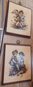 lot 371 image: 27-inch wide by 21-inch tall Framed Picture of a Fruit Bowl, Pair of Little Girl Wall Plaques, Ingraham 11-inch Clock