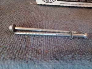 lot 382 image: Box of 5-inch Lag Bolts - Many with Rubber Backed Metal Washers, Some are Missing Washers