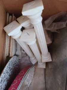 lot 404 image: Three Large Boxes of Cake Decorating Items, Two Cake Pans, Pillars, Round Platforms for Traditional Wedding Cakes,