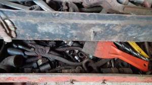 lot 432 image: Metal Tool Box Full of Assorted Hand Tools and Hardware including the Two Tool Box Drawers