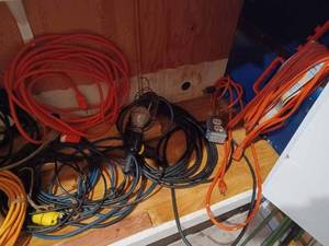 lot 482 image: Ten Assorted Extension Cords Including a Trouble Light