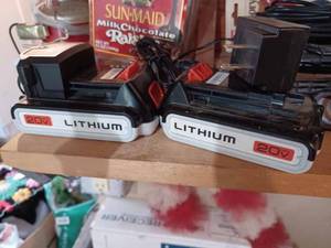 lot 494 image: Two Lawn Trimmers B & D Cordless with Two Lithium 20-Volt Batteries and Charger, and a Toro Electric Lawn Trimmer
