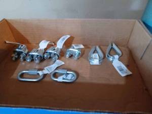 lot 521 image: Four New 38-inch Cable Clamps, Two 38-inch Wire Cable Thimbles, Two Campbell 14-inch Quick Links, an Aladdin Stanley