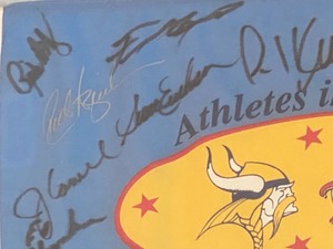 lot 39 image: Framed Signed Athletes in Action Flag