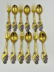 lot 54 image: Beautiful Norwegian Gilded Silver Plate Demitasse Forks and Spoons (Meka Denmark)