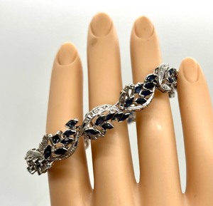 lot 105 image: Womens 14k White Gold Diamond and Sapphire Fashion Bracelet