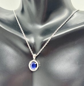 lot 106 image: Gorgeous Womens 14k White Necklace with Gold Sapphire and Diamond Halo Style Pendant