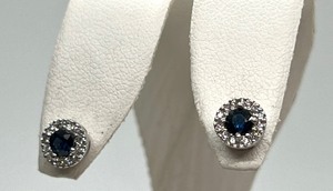 lot 118 image: Pair of 14k White Gold Sapphire and Diamond Halo Style Earrings