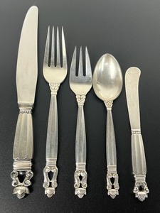 lot 142 image: Set of Georg Jensen Acorn Sterling Silver Flatware