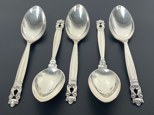 lot 143 image: Set of Five Georg Jensen Acorn Sterling Soup or Tablespoons