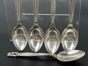 lot 146 image: Five Georg Jensen Sterling Silver Acorn Pattern Teaspoons