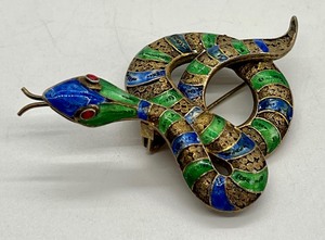 lot 181 image: Enamel and Filigree Snake Figurine Brooch