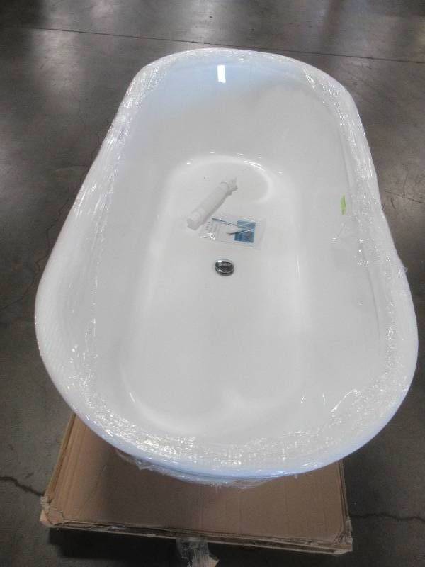 lot 101 image: AKDY 67 in. Acrylic Double Ended Flatbottom Non-Whirlpool Bathtub in Glossy White, BT0088DS - Cracked (See Photo).