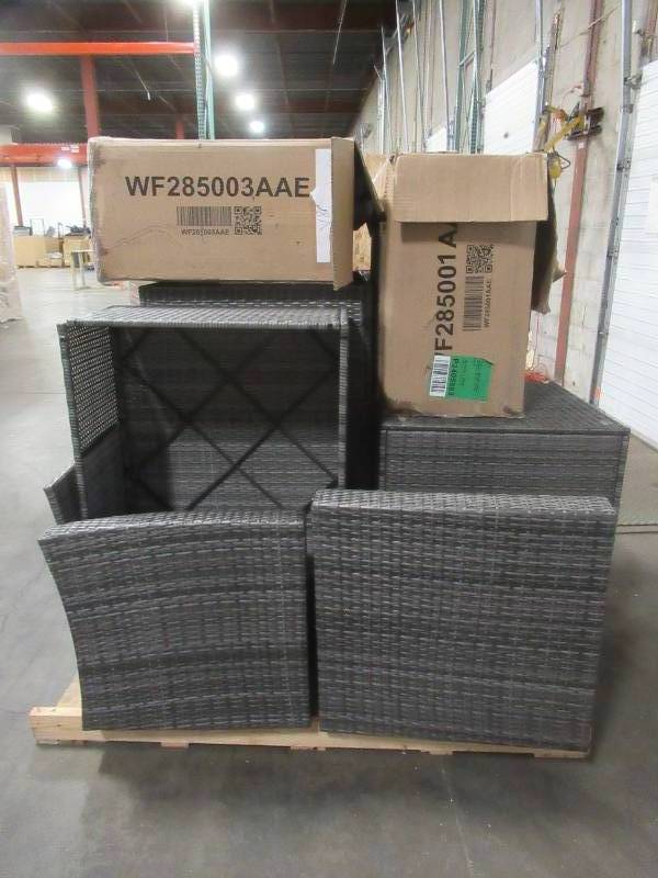 lot 500 image: Harper & Bright Designs Gray 9-Piece Wicker Outdoor Sectional Set with Gray Cushions - Missing items (see description)