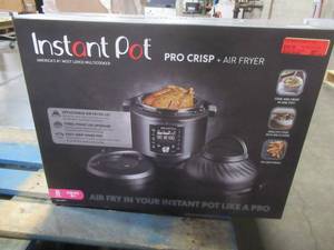 lot 140 image: Instapot 8 qt. Black Pro Crisp Air Fryer, 113-0043-01. In nice working condition.