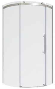lot 131 image: American Standard Ovation Curve 36 in. W x 72 in. H Sliding Frameless Curved, Corner Shower Door in Brushed Nickel