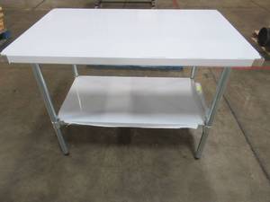 lot 119 image: Boyel Living 48 in. Silver Stainless Steel Commercial Kitchen Utility Table. HYSN-35198 - NSF CERT.