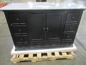 lot 124 image: Newport 49 in. W x 21-12 in. D Bath Vanity in Black with Granite Vanity Top in Grey - Top Busted, could not remove.