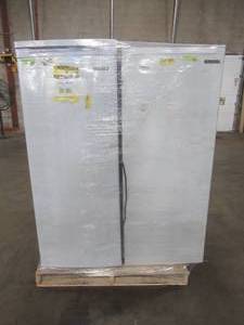 lot 147 image: LARGE WHOLESALESALVAGE PALLET (4 Pieces) OF THOMPSON 7.5 Cu. Ft. TOP FREEZER REFRIGERATORS AND UPRIGHT FREEZERS